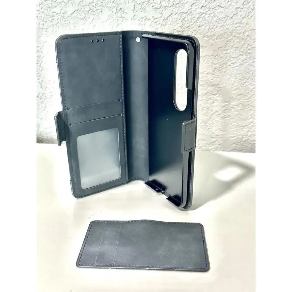 New Samsung Galaxy Z Fold 4 Case Black Leather Phone Accessory Card Wallet Case